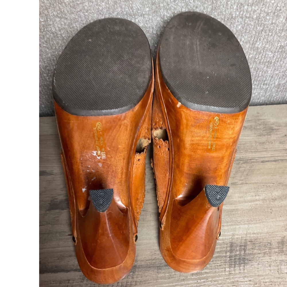 QuailCraft Vintage Brown Leather Wooden Clog Mule Women's Size 7.5/38 Boho Y2K - Picture 6 of 10